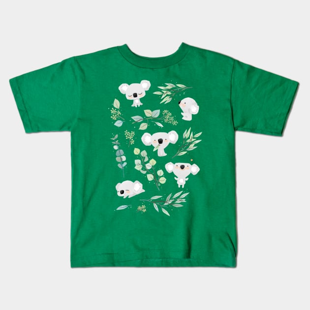 Koala and eucalyptus Kids T-Shirt by Freeminds